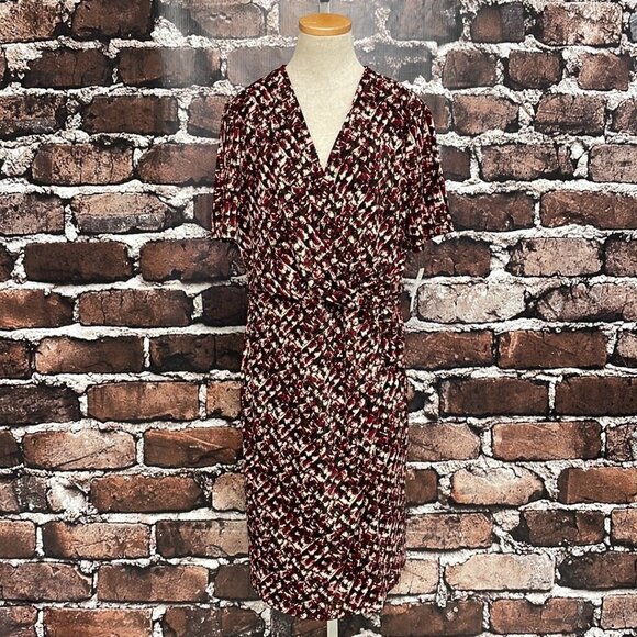 Evan Picone Bold Beginnings Dress NWT Midi V-Neck Twist Tobacco Combo Size 16 - Picture 5 of 16